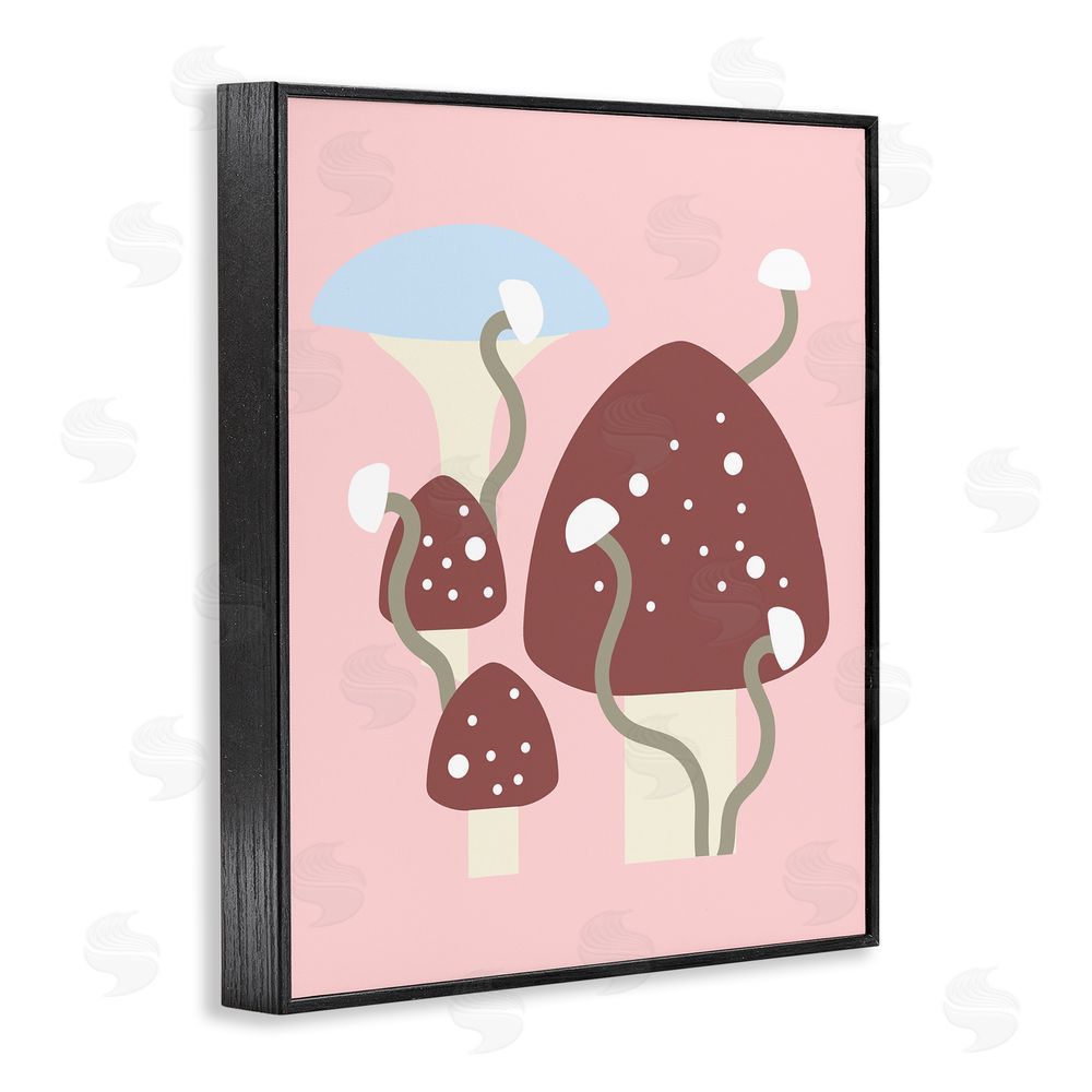 Stupell Studio Pop Mushrooms on Pink Black Framed Giclee Wall Art Print