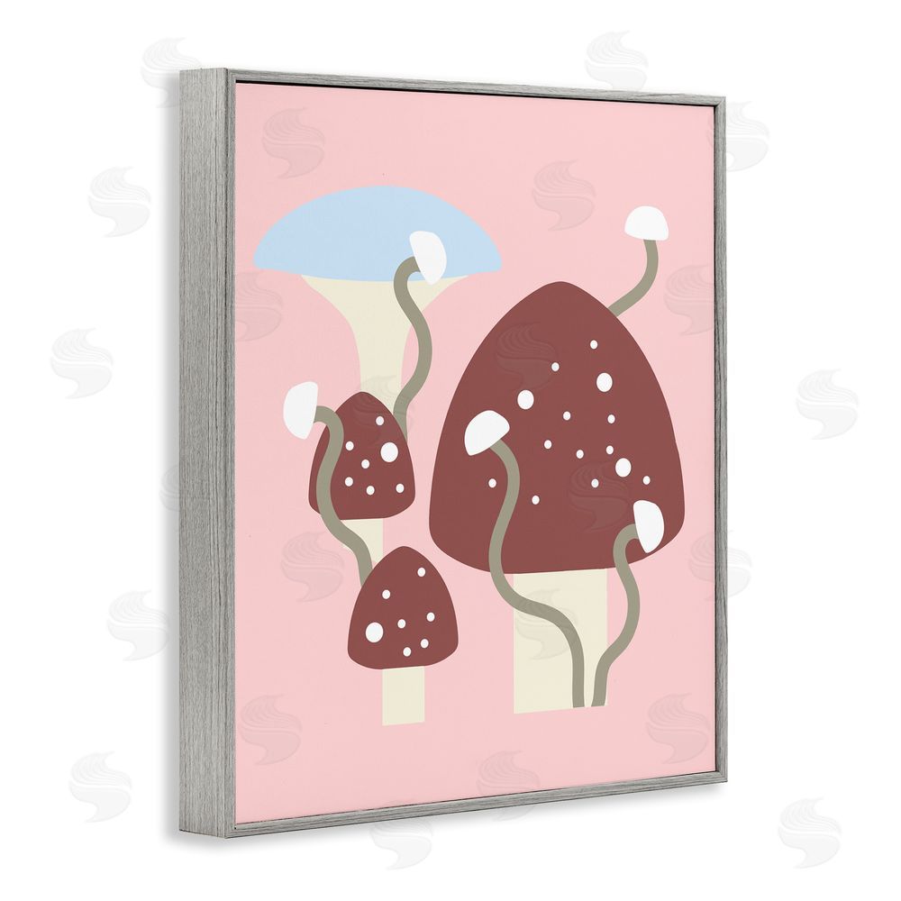 Stupell Studio Pop Mushrooms on Pink Gray Framed Giclee Wall Art Print