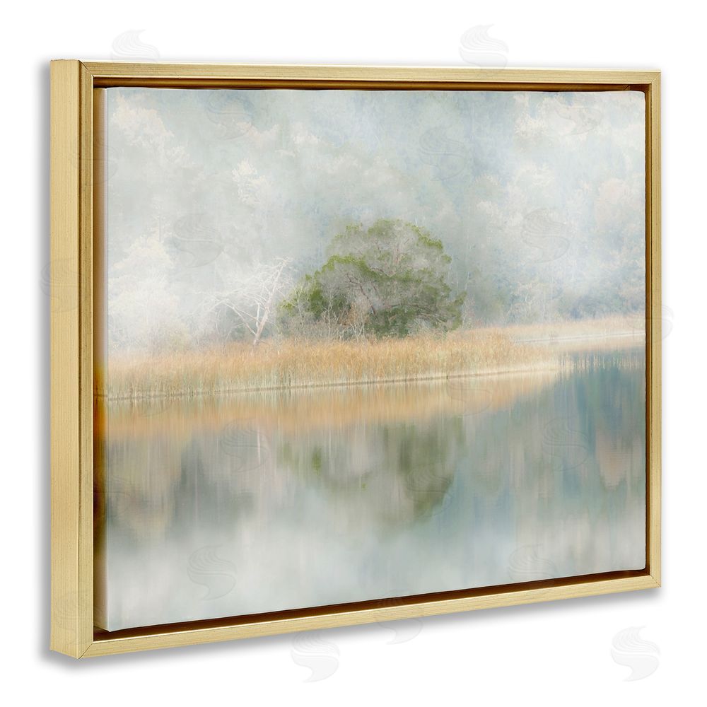 Irene Weisz Abstract Misty Lake Gold Floating Frame Canvas Wall Art Print
