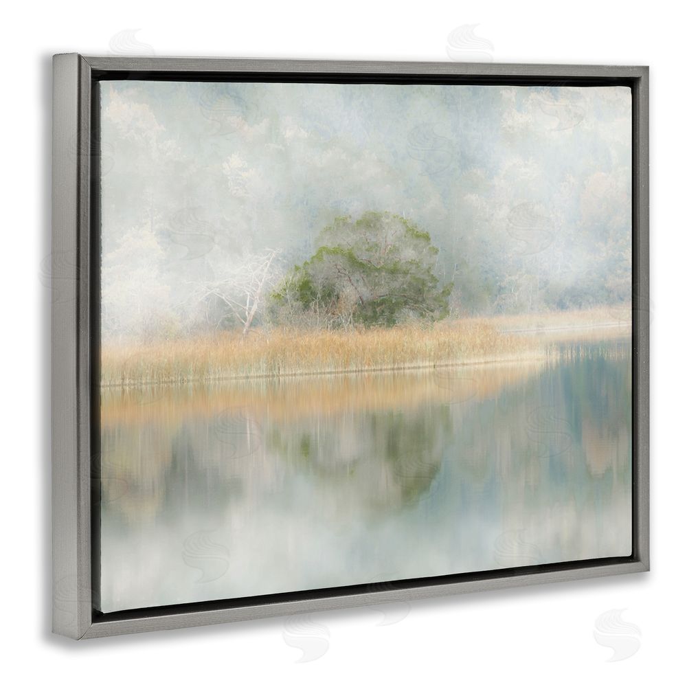 Irene Weisz Abstract Misty Lake Grey Floating Frame Canvas Wall Art Print