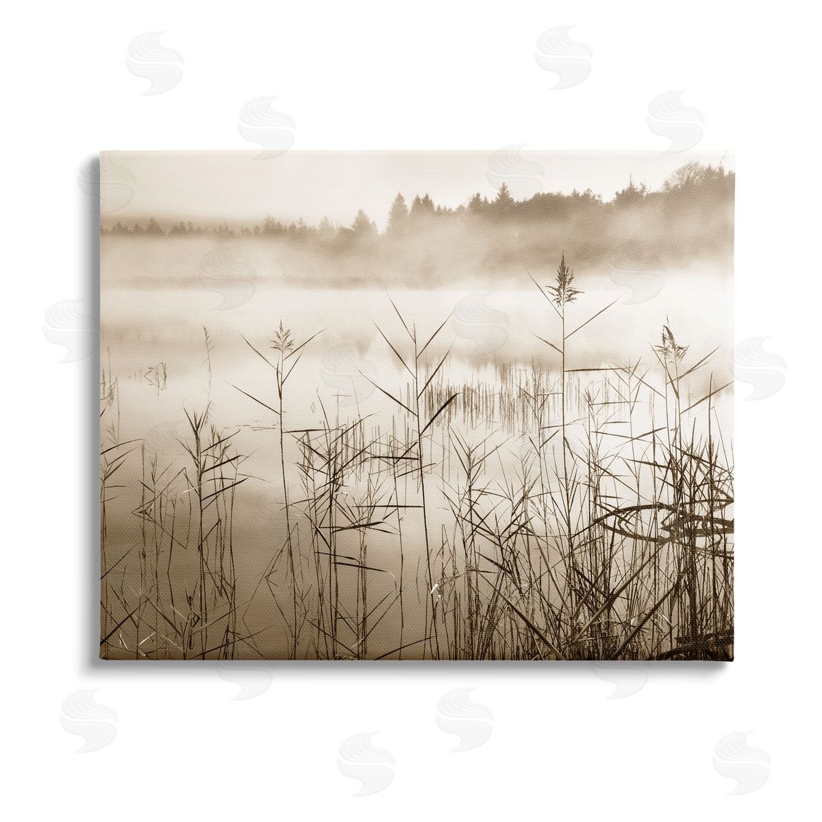 Irene Weisz Sepia Foggy Lake View Stretched Canvas Wall Art Print