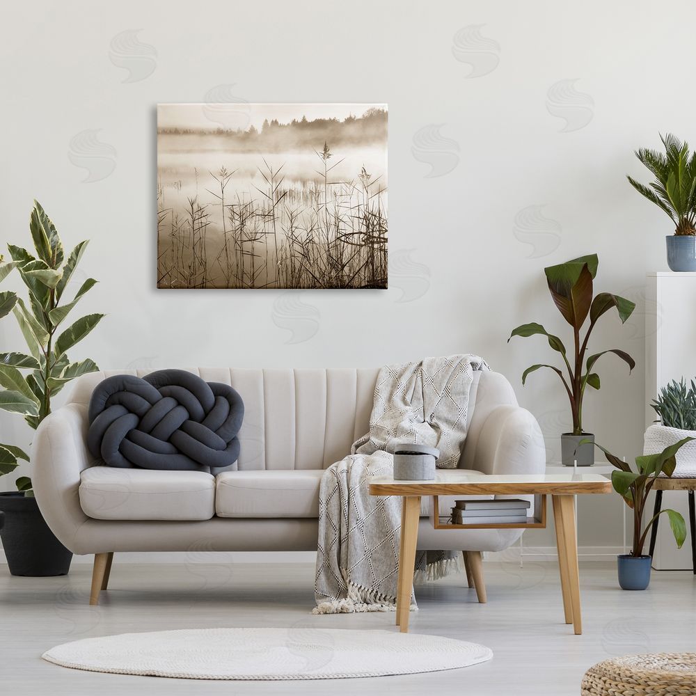 Irene Weisz Sepia Foggy Lake View Canvas Wall Art Print in Room
