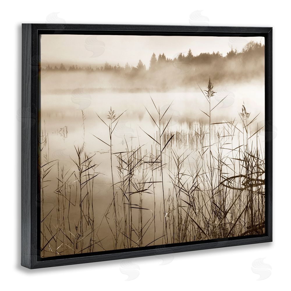 Irene Weisz Sepia Foggy Lake View Black Floating Frame Canvas Wall Art Print