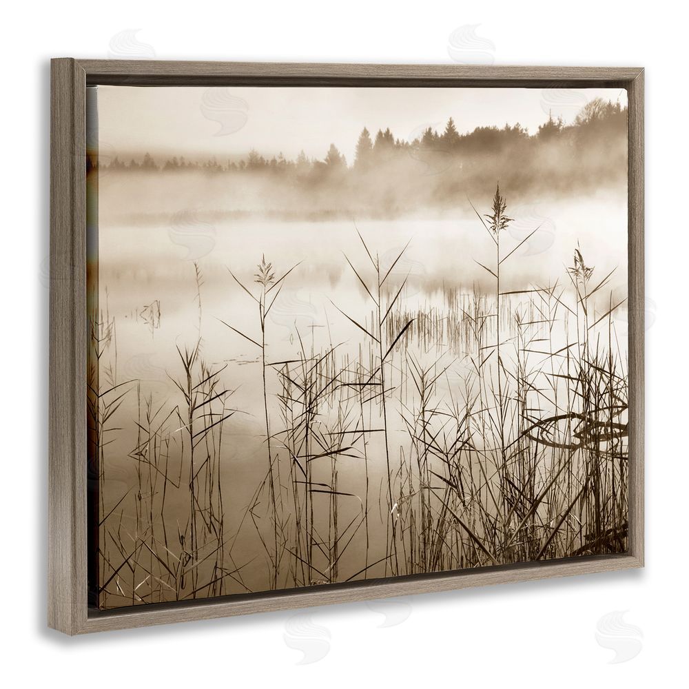 Irene Weisz Sepia Foggy Lake View Brown Floating Frame Canvas Wall Art Print