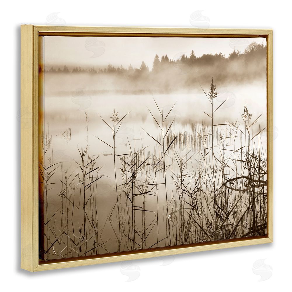 Irene Weisz Sepia Foggy Lake View Gold Floating Frame Canvas Wall Art Print