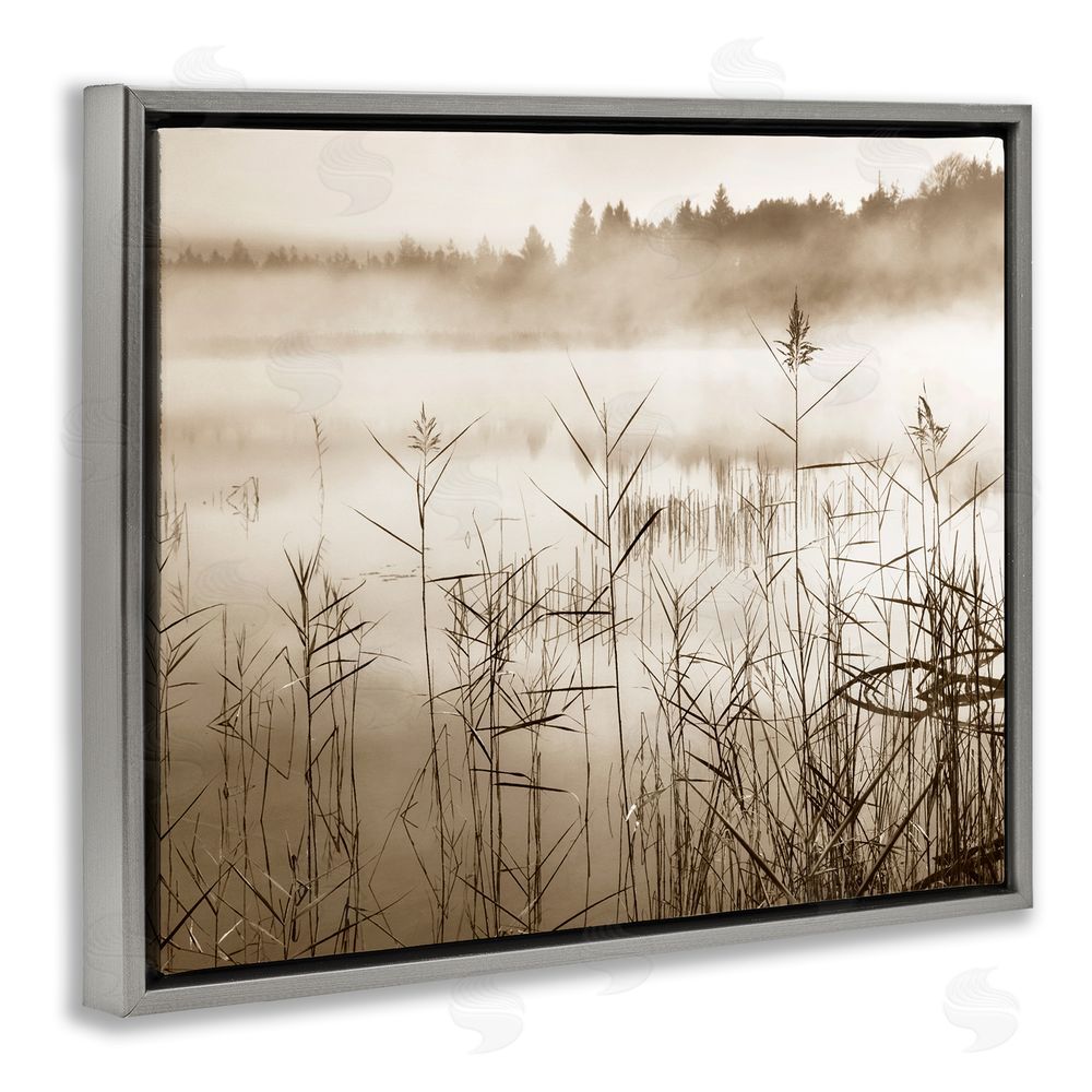 Irene Weisz Sepia Foggy Lake View Grey Floating Frame Canvas Wall Art Print