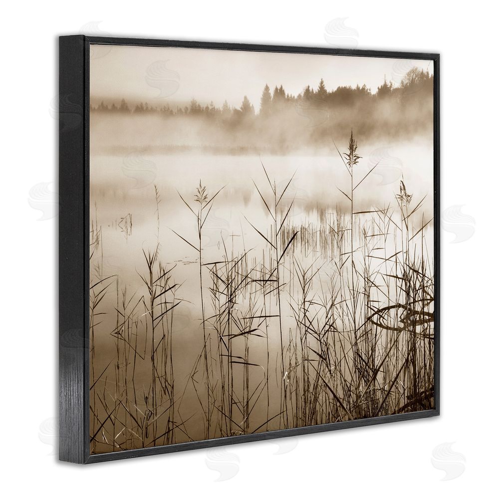 Irene Weisz Sepia Foggy Lake View Black Framed Giclee Wall Art Print