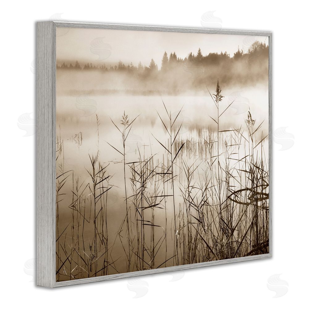 Irene Weisz Sepia Foggy Lake View Gray Framed Giclee Wall Art Print