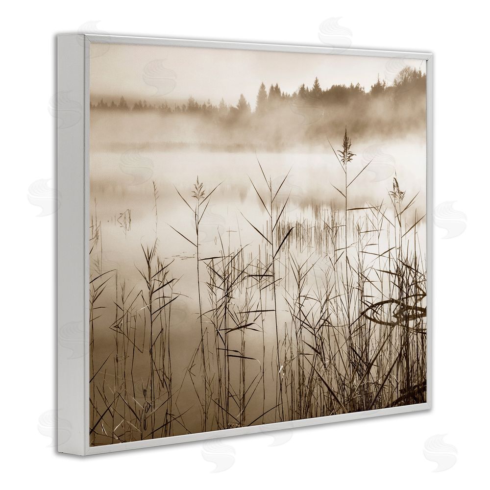 Irene Weisz Sepia Foggy Lake View White Framed Giclee Wall Art Print