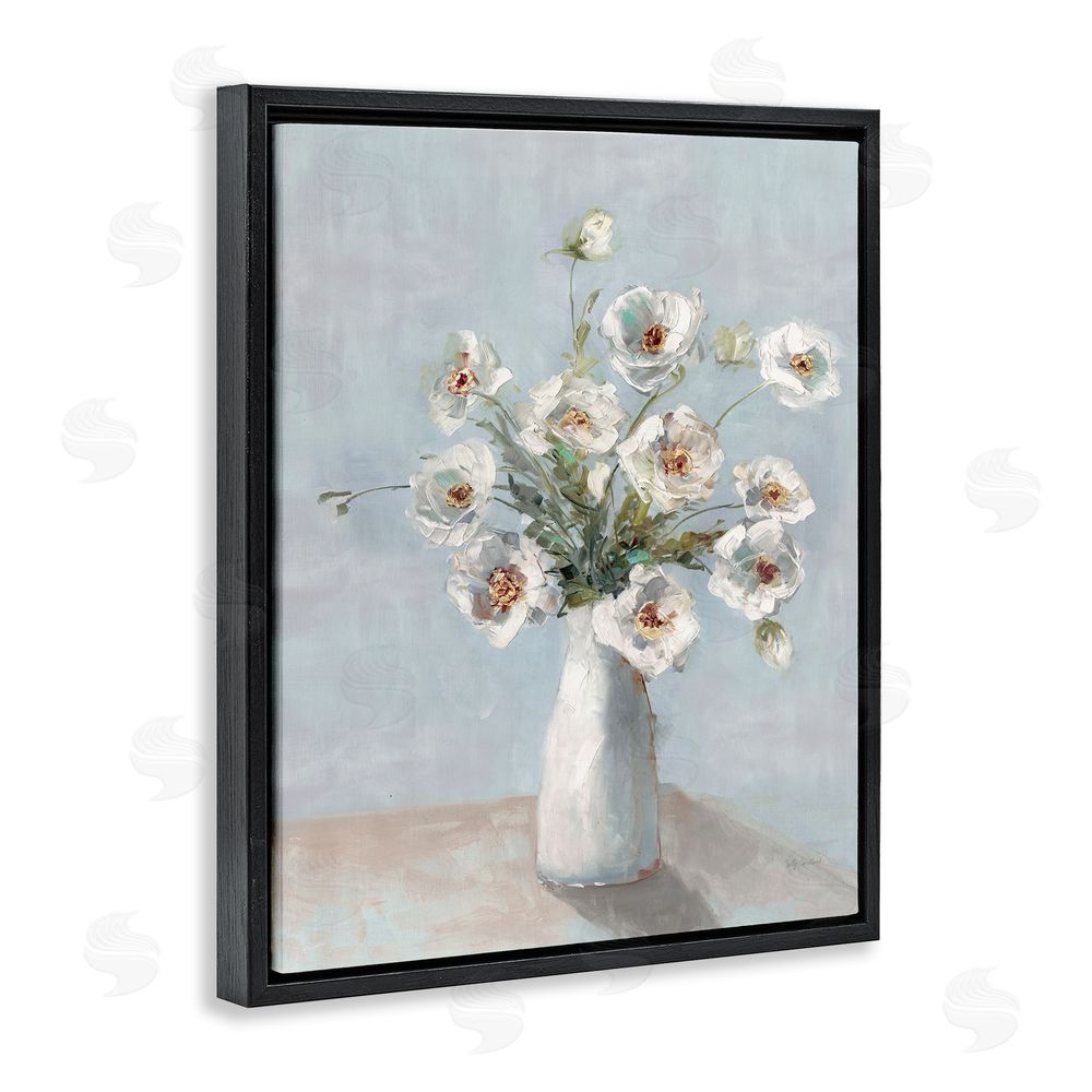 Sally Swatland Traditional White Blooms Black Floating Frame Canvas Wall Art Print