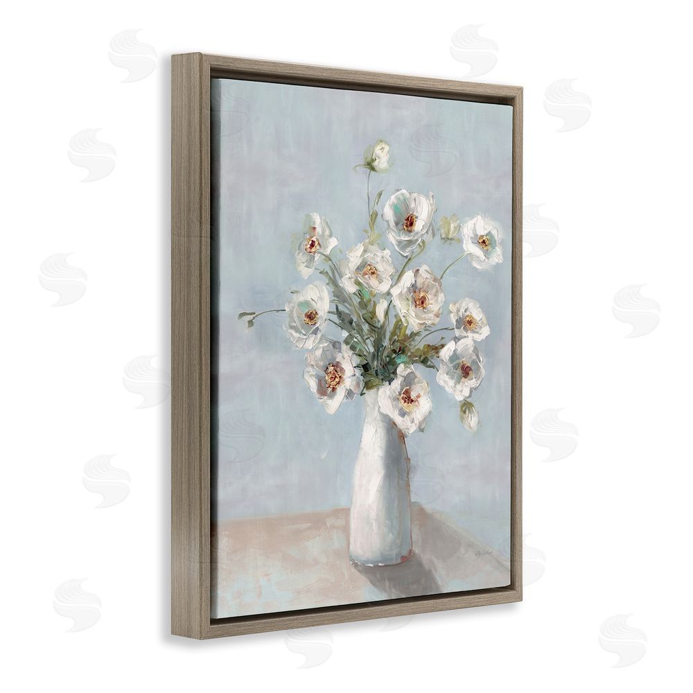 Sally Swatland Traditional White Blooms Brown Floating Frame Canvas Wall Art Print