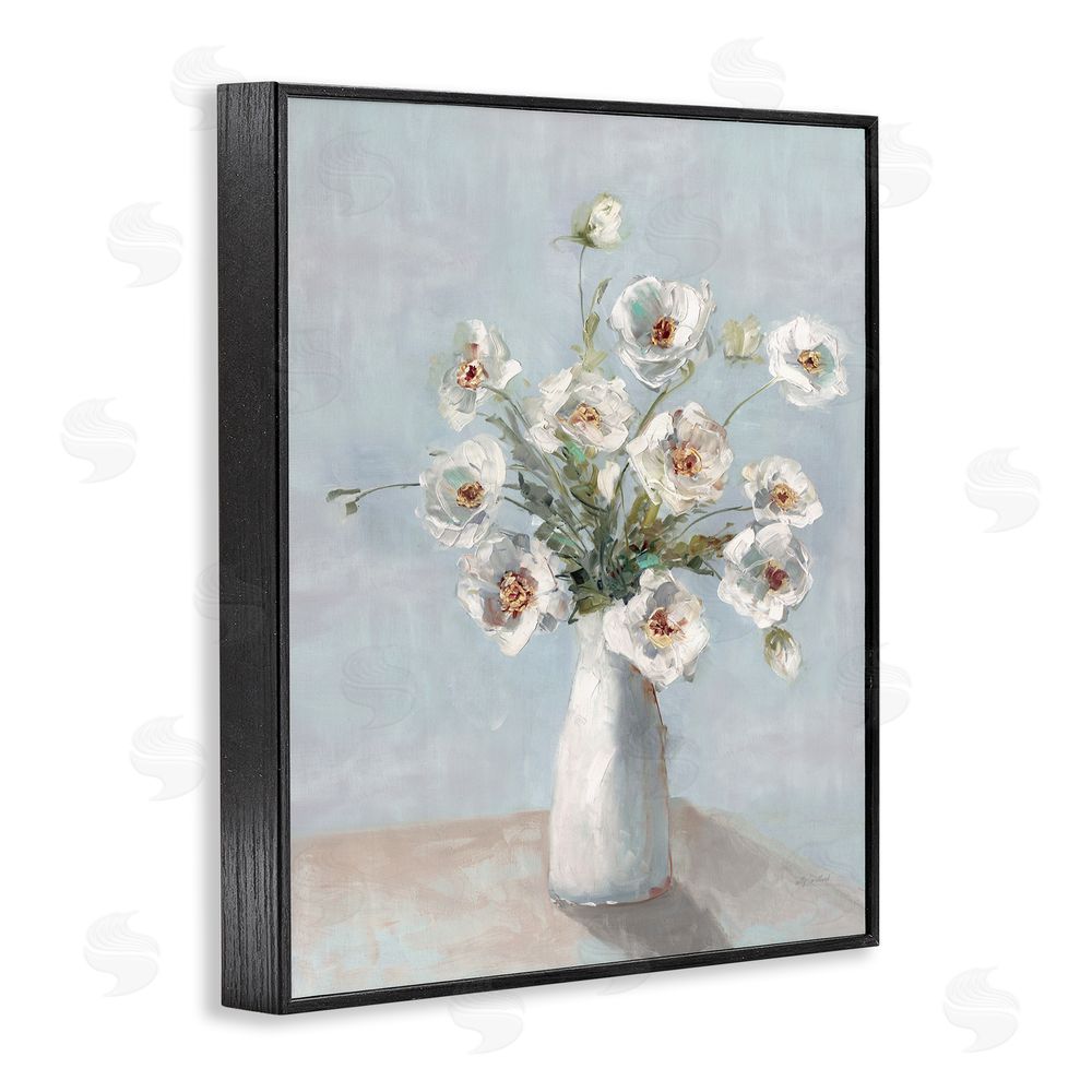Sally Swatland Traditional White Blooms Black Framed Giclee Wall Art Print
