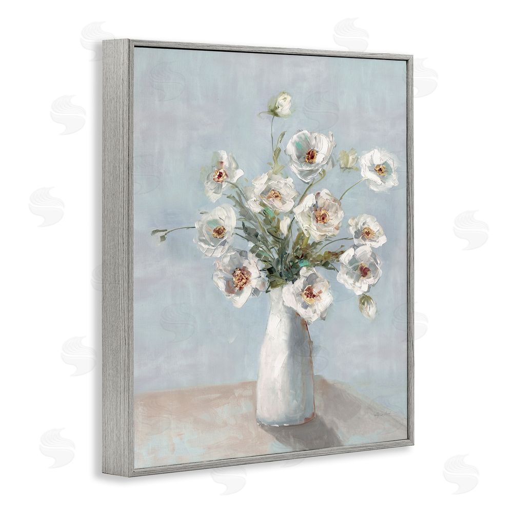 Sally Swatland Traditional White Blooms Gray Framed Giclee Wall Art Print