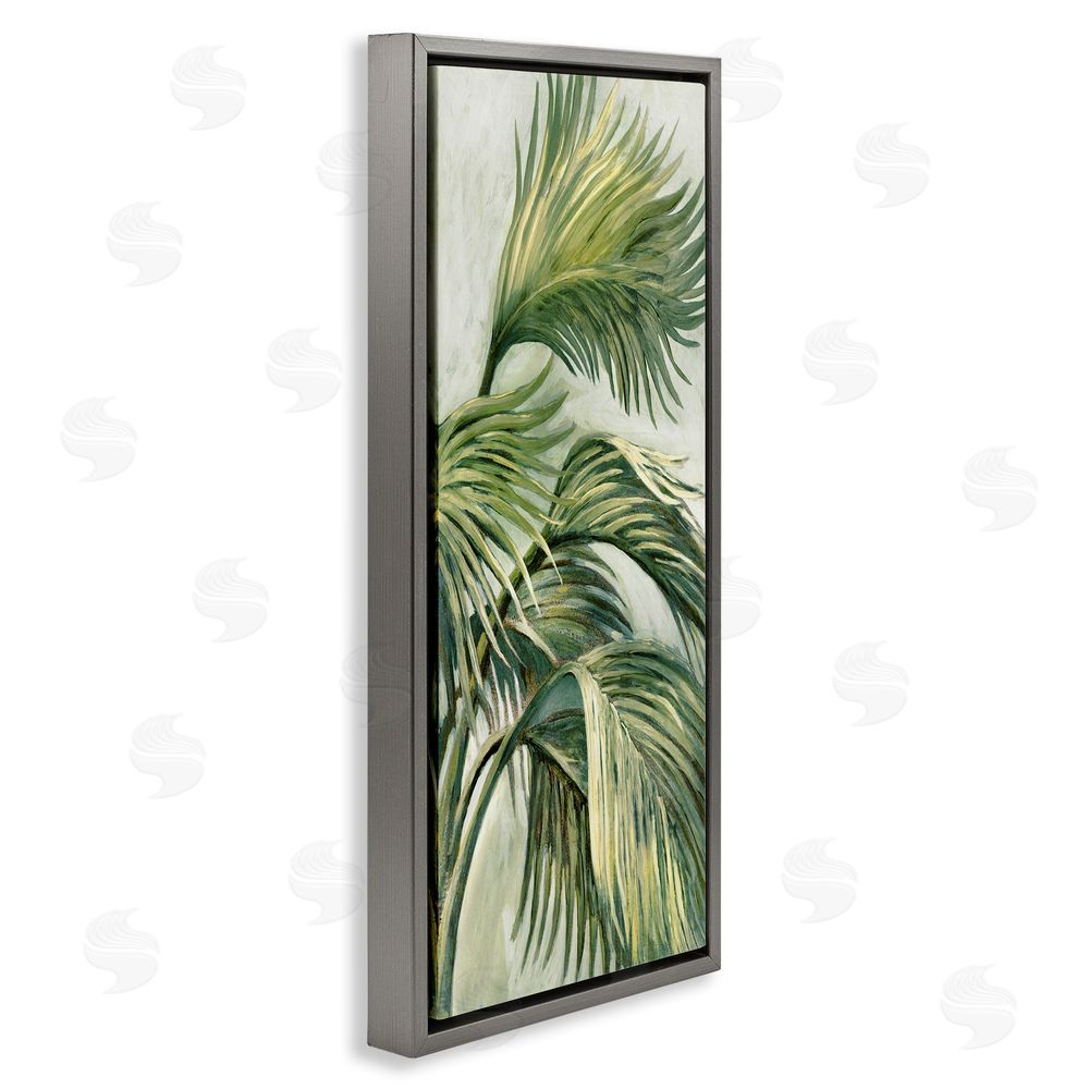 Merri Pattinian Tropical Palm Fans Grey Floating Frame Canvas Wall Art Print
