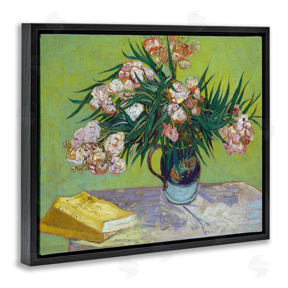 Vincent Van Gogh Classic Flowers & Books Black Floating Frame Canvas Wall Art Print