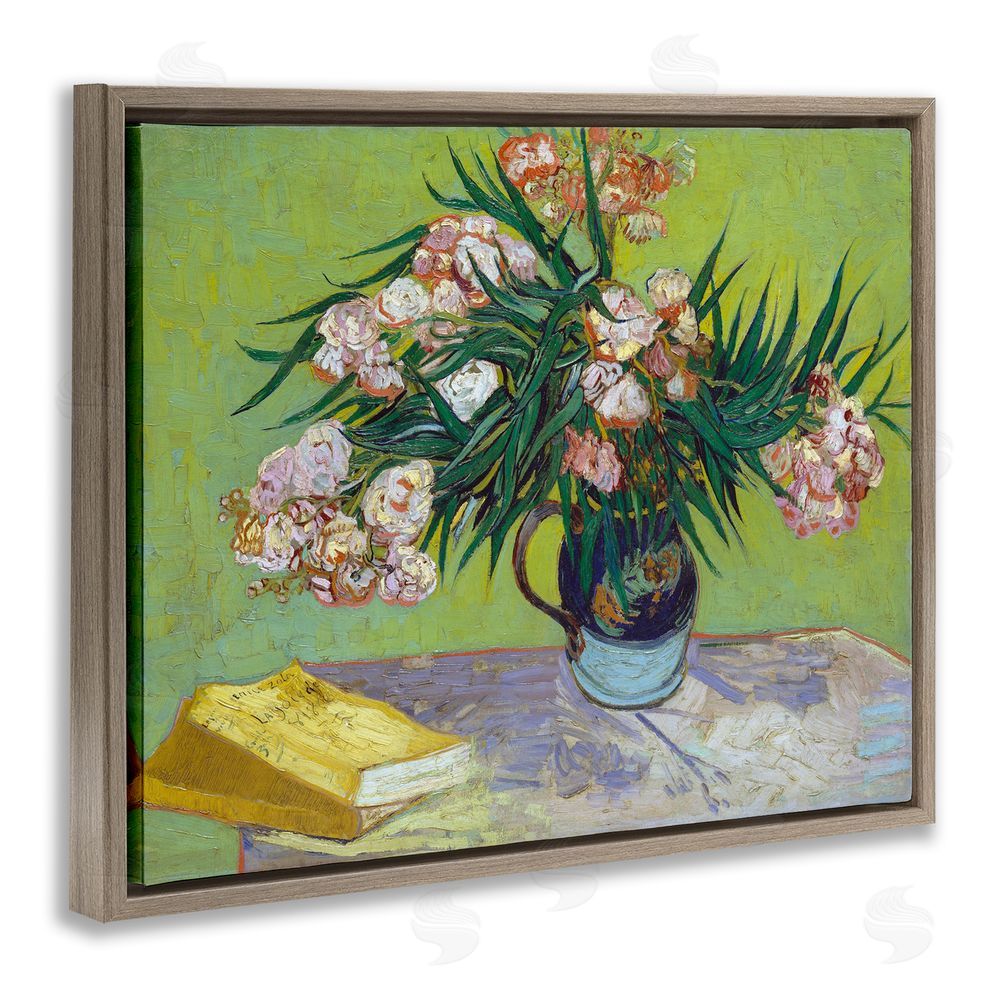 Vincent Van Gogh Classic Flowers & Books Brown Floating Frame Canvas Wall Art Print