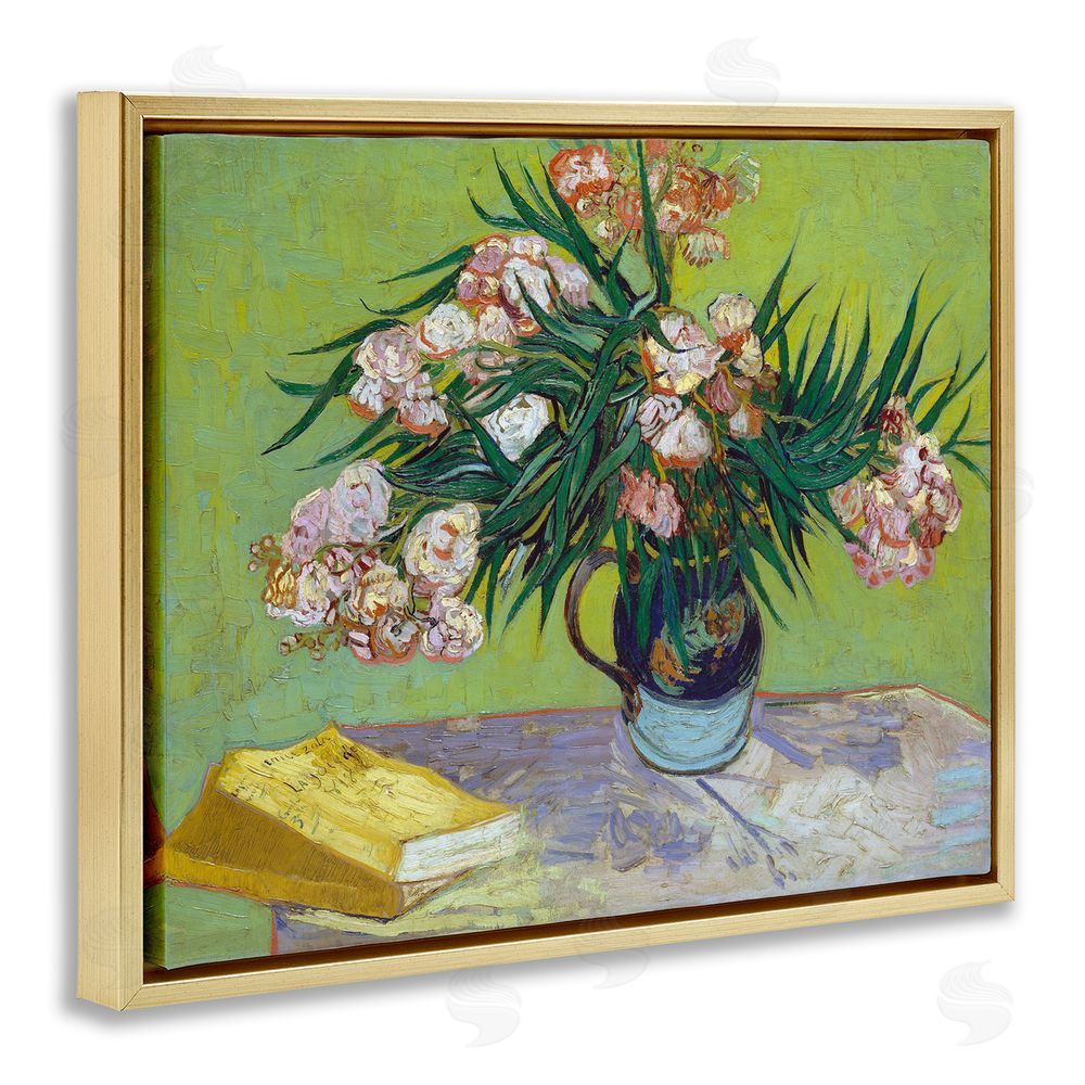 Vincent Van Gogh Classic Flowers & Books Gold Floating Frame Canvas Wall Art Print