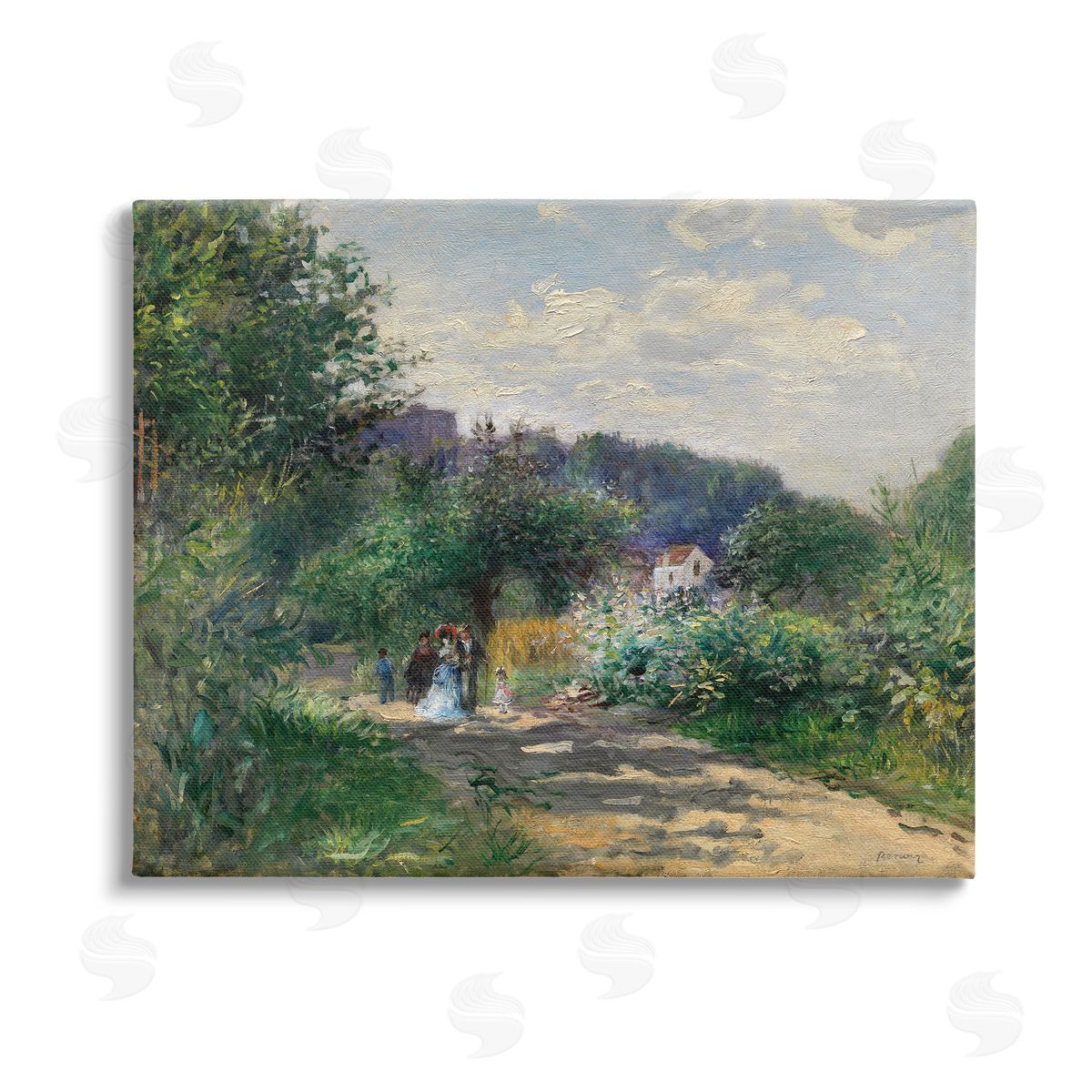 A. Renoir Traditional Family on Path Stretched Canvas Wall Art Print