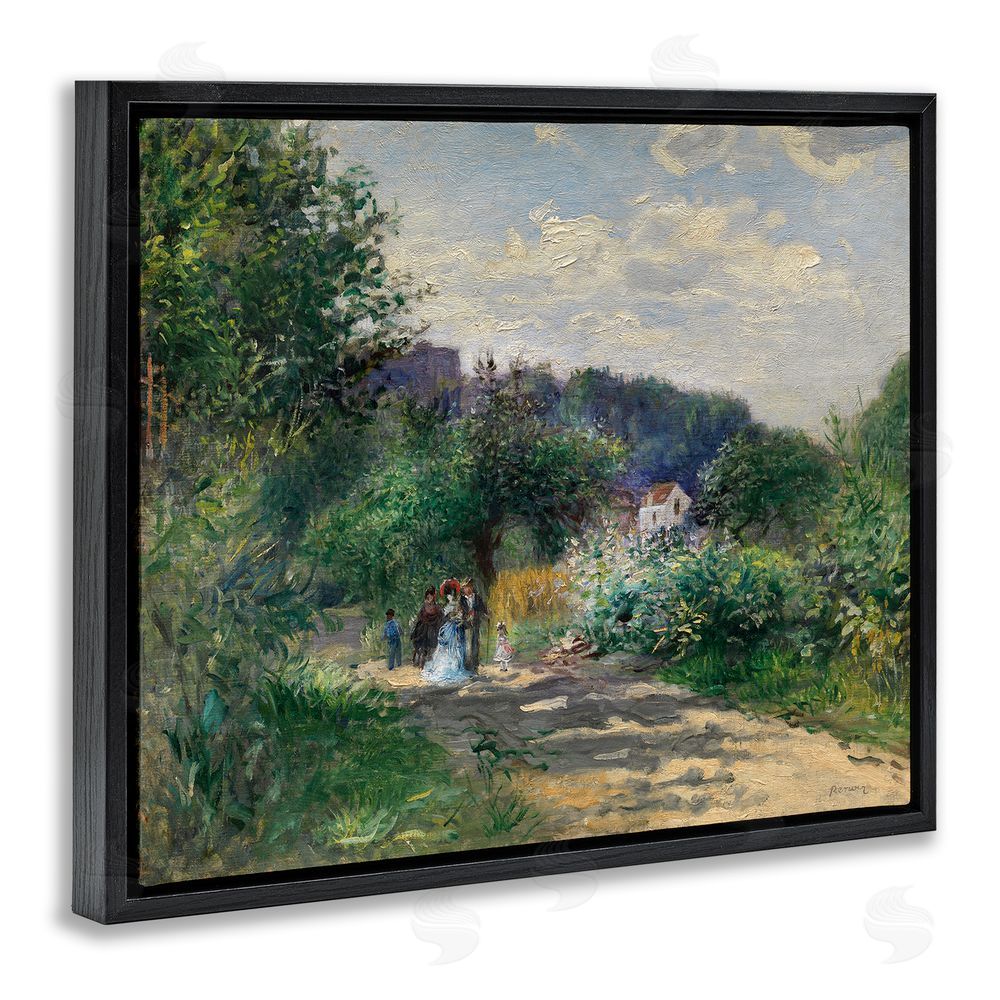 A. Renoir Traditional Family on Path Black Floating Frame Canvas Wall Art Print