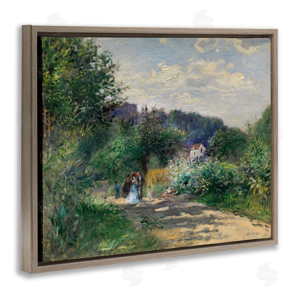 A. Renoir Traditional Family on Path Brown Floating Frame Canvas Wall Art Print