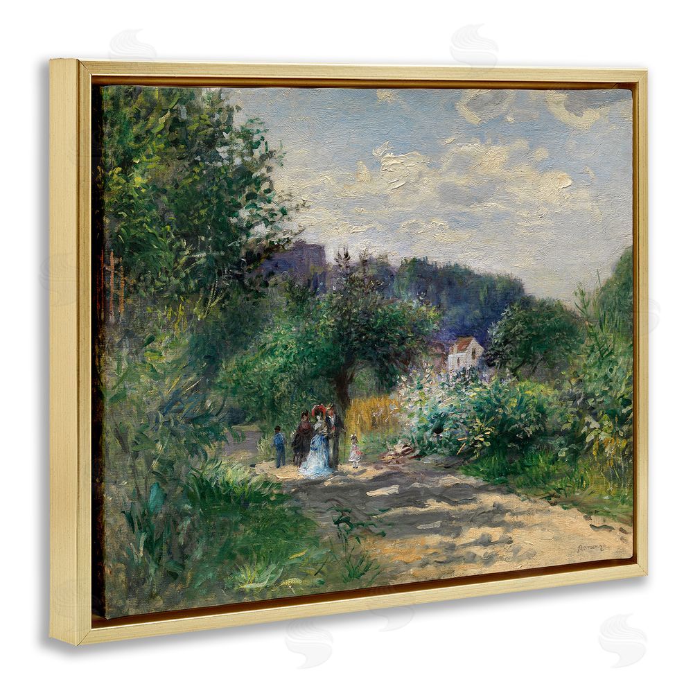 A. Renoir Traditional Family on Path Gold Floating Frame Canvas Wall Art Print