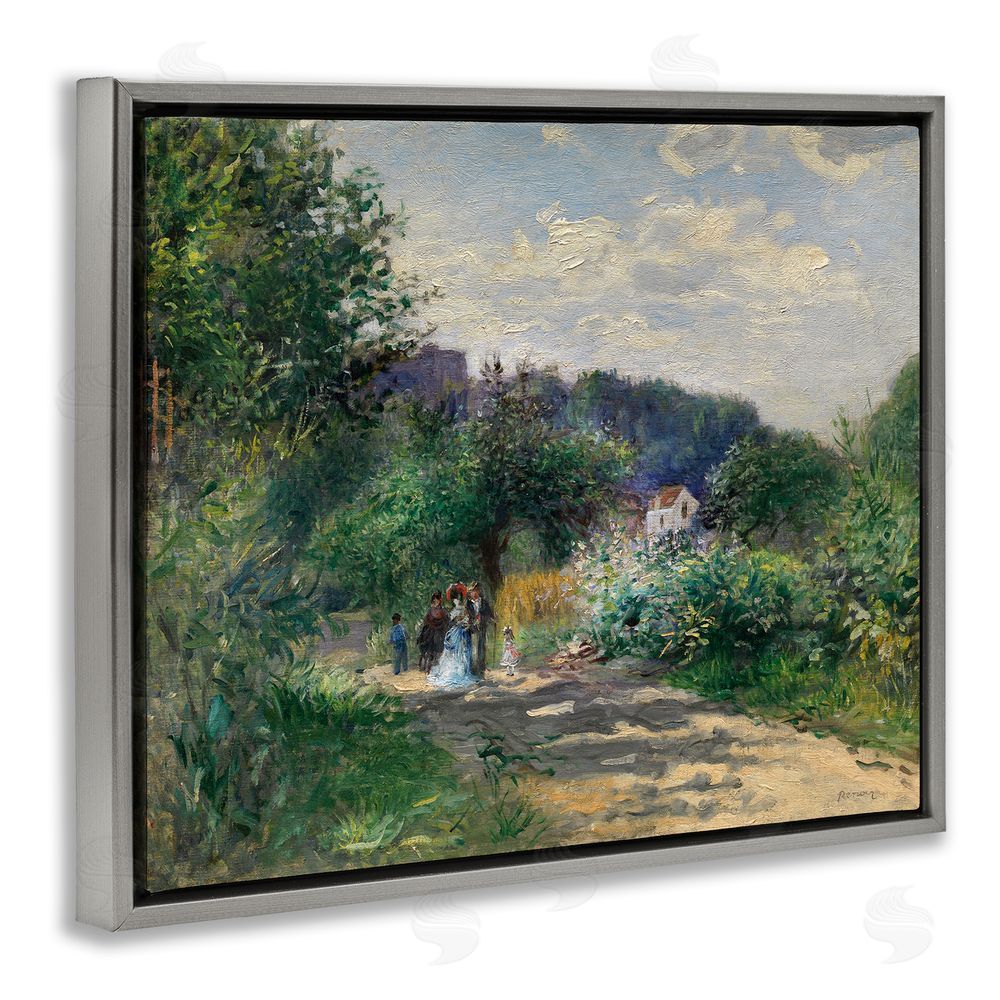 A. Renoir Traditional Family on Path Grey Floating Frame Canvas Wall Art Print