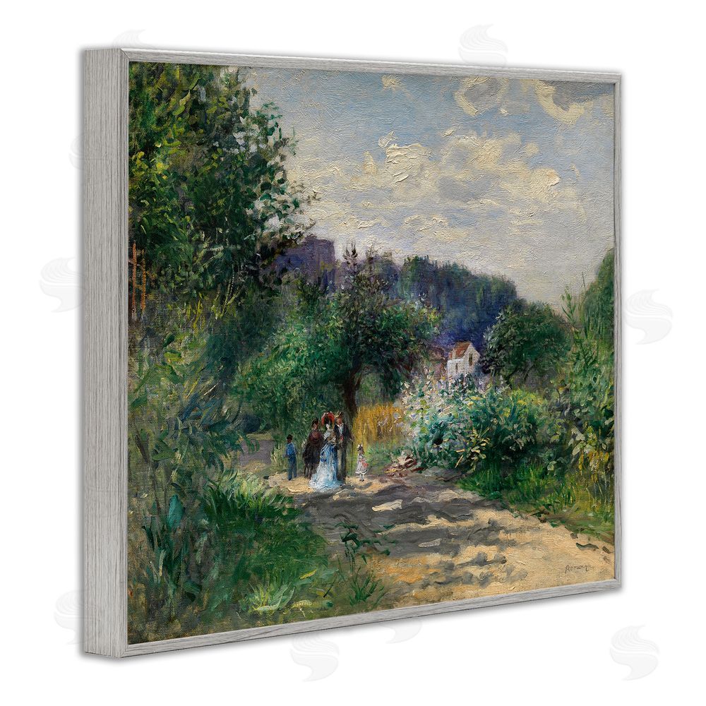 A. Renoir Traditional Family on Path Gray Framed Giclee Wall Art Print