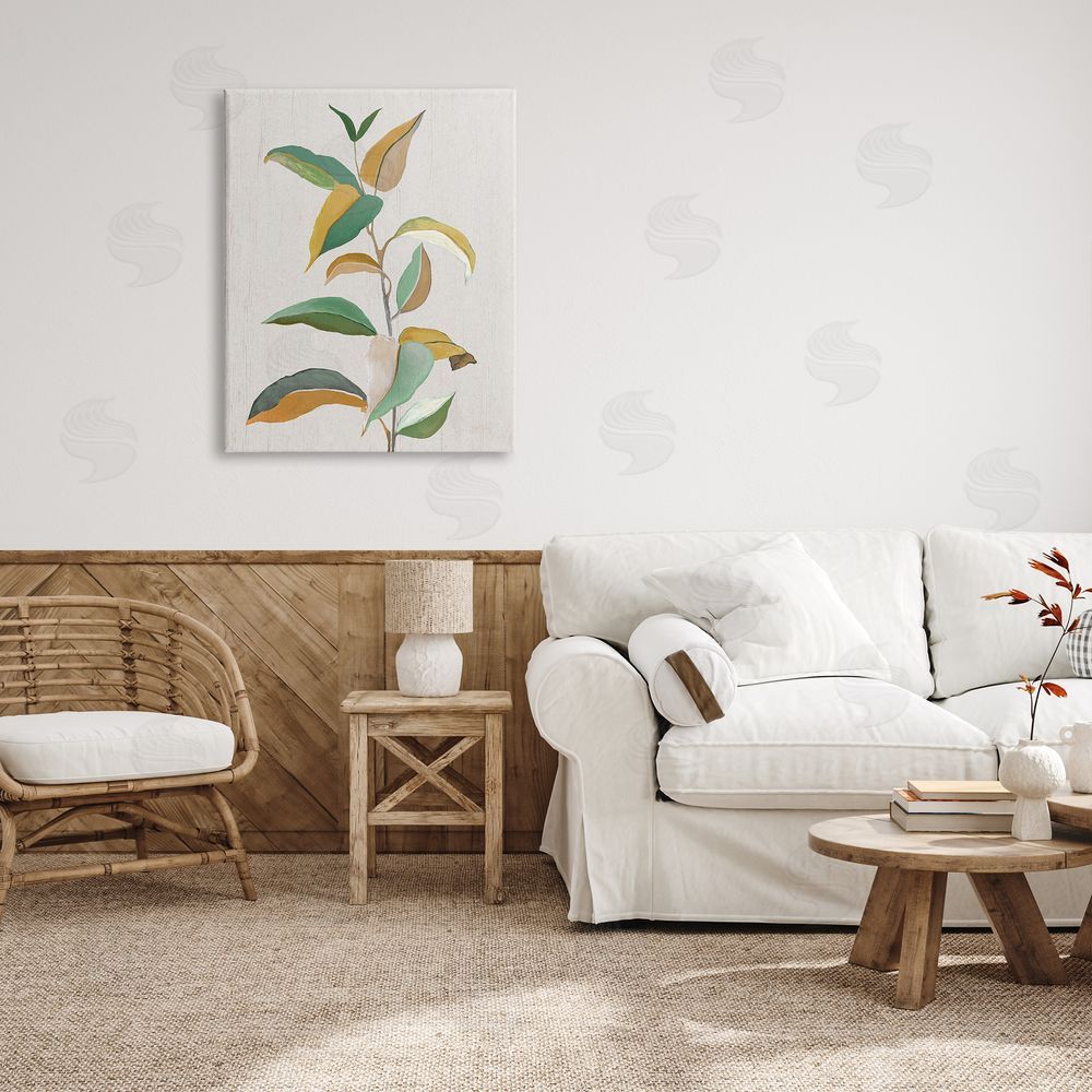 Janet Tava Modern Herb Leaves Canvas Wall Art Print in Room