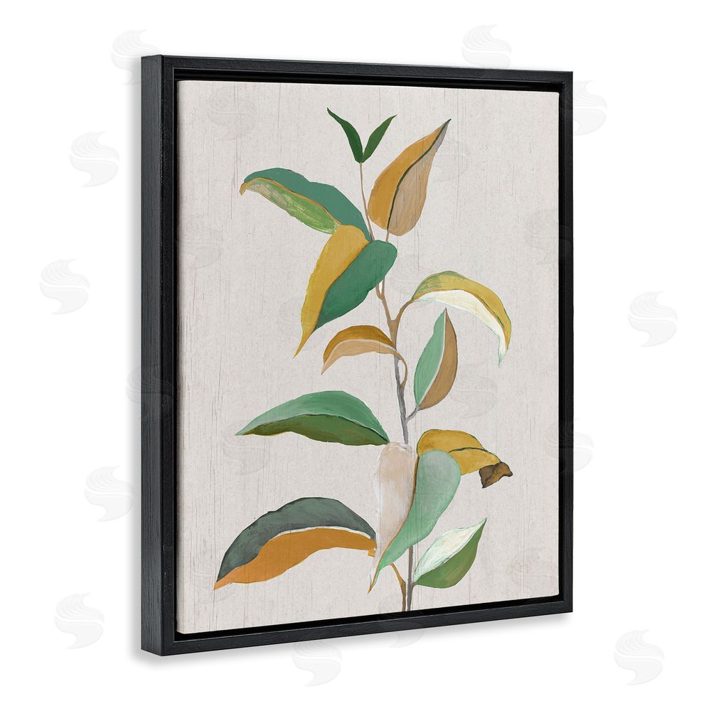 Janet Tava Modern Herb Leaves Black Floating Frame Canvas Wall Art Print