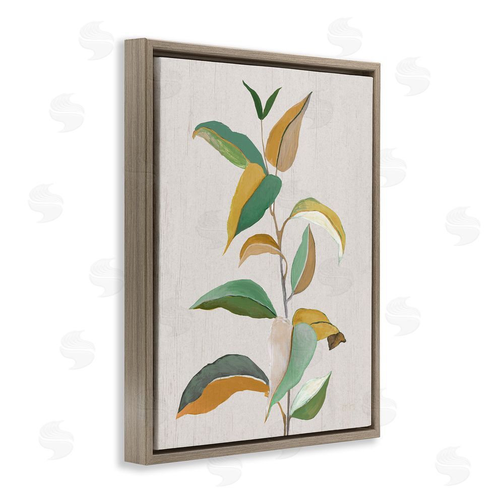 Janet Tava Modern Herb Leaves Brown Floating Frame Canvas Wall Art Print