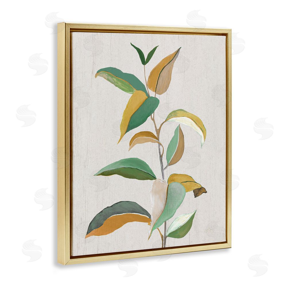 Janet Tava Modern Herb Leaves Gold Floating Frame Canvas Wall Art Print