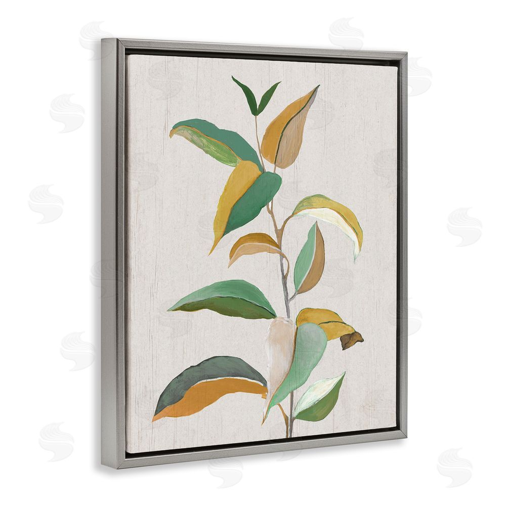 Janet Tava Modern Herb Leaves Grey Floating Frame Canvas Wall Art Print