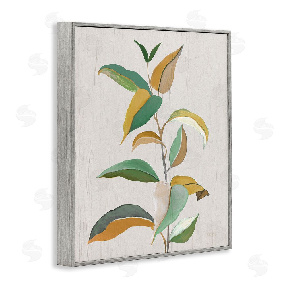 Janet Tava Modern Herb Leaves Gray Framed Giclee Wall Art Print