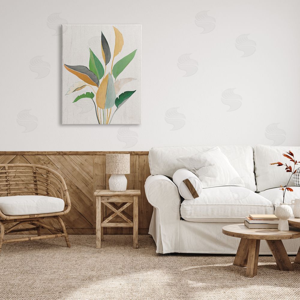 Janet Tava Neutral Botanical Leaves Canvas Wall Art Print in Room