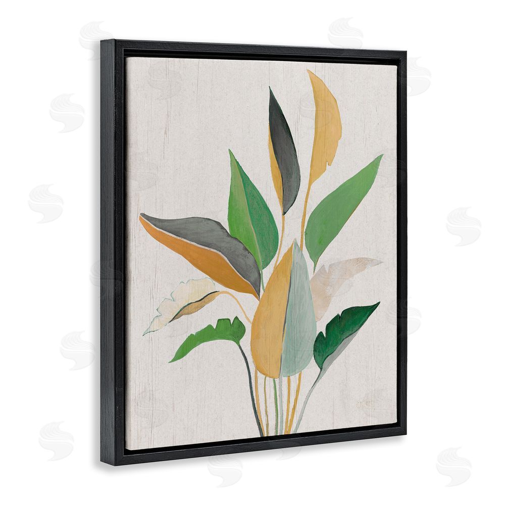 Janet Tava Neutral Botanical Leaves Black Floating Frame Canvas Wall Art Print