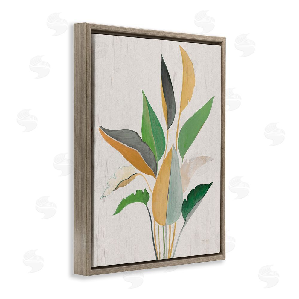Janet Tava Neutral Botanical Leaves Brown Floating Frame Canvas Wall Art Print