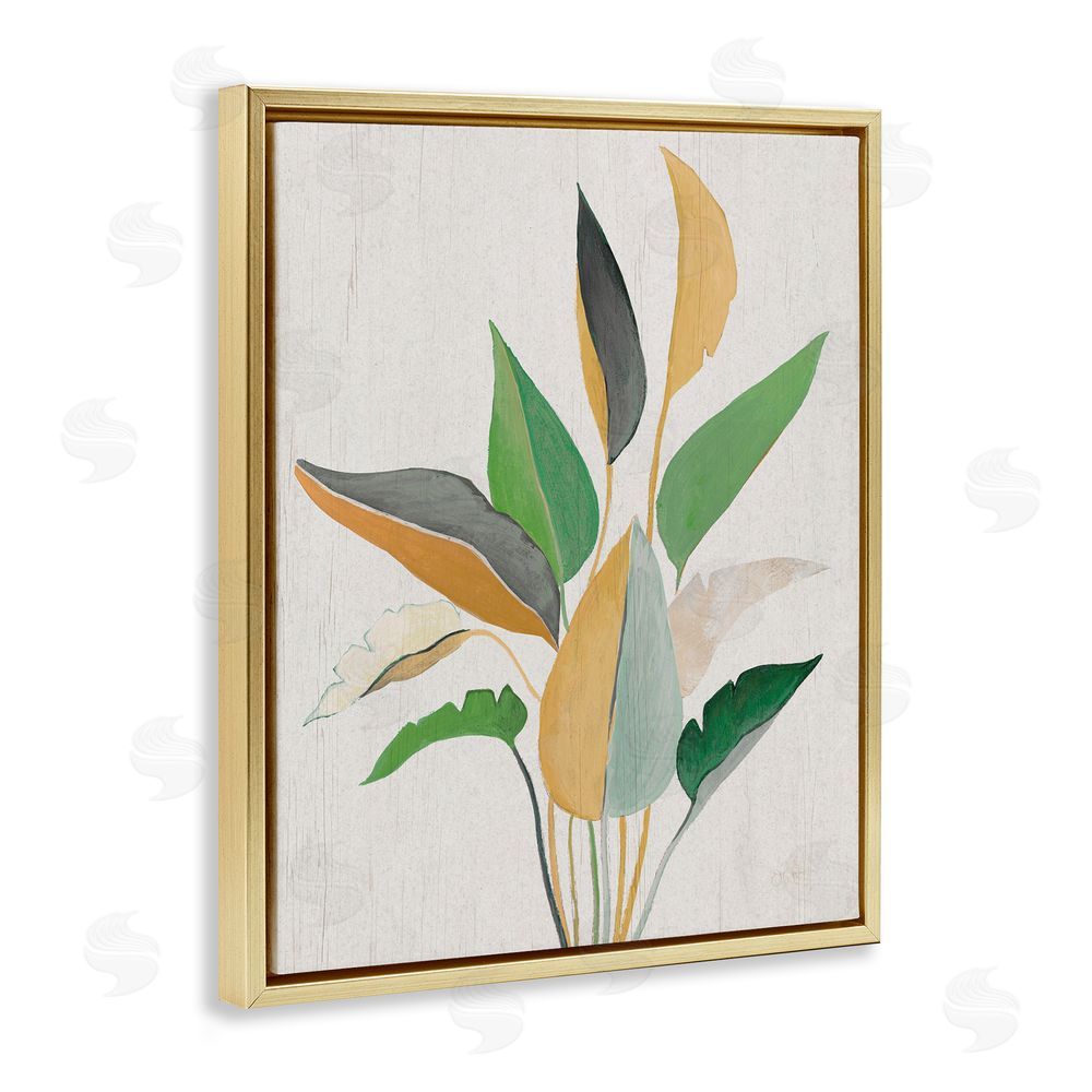 Janet Tava Neutral Botanical Leaves Gold Floating Frame Canvas Wall Art Print