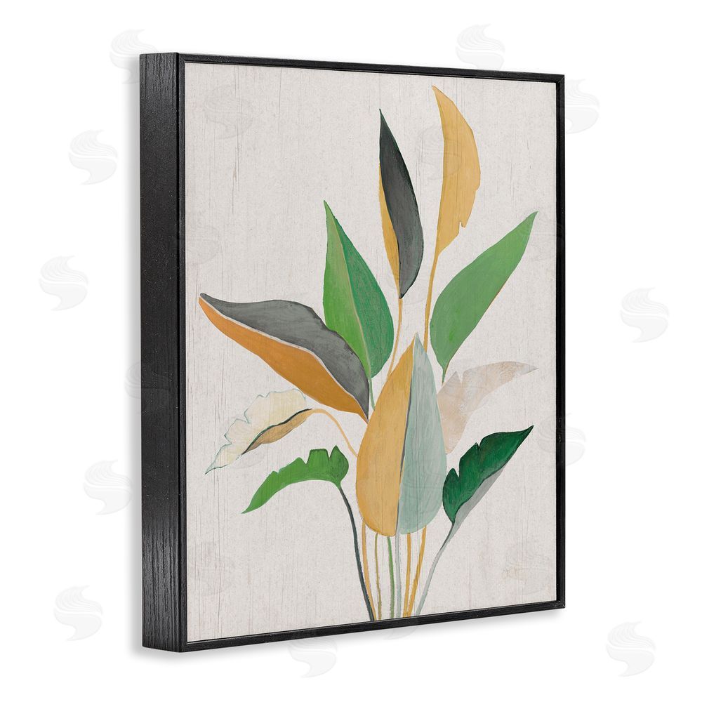 Janet Tava Neutral Botanical Leaves Black Framed Giclee Wall Art Print