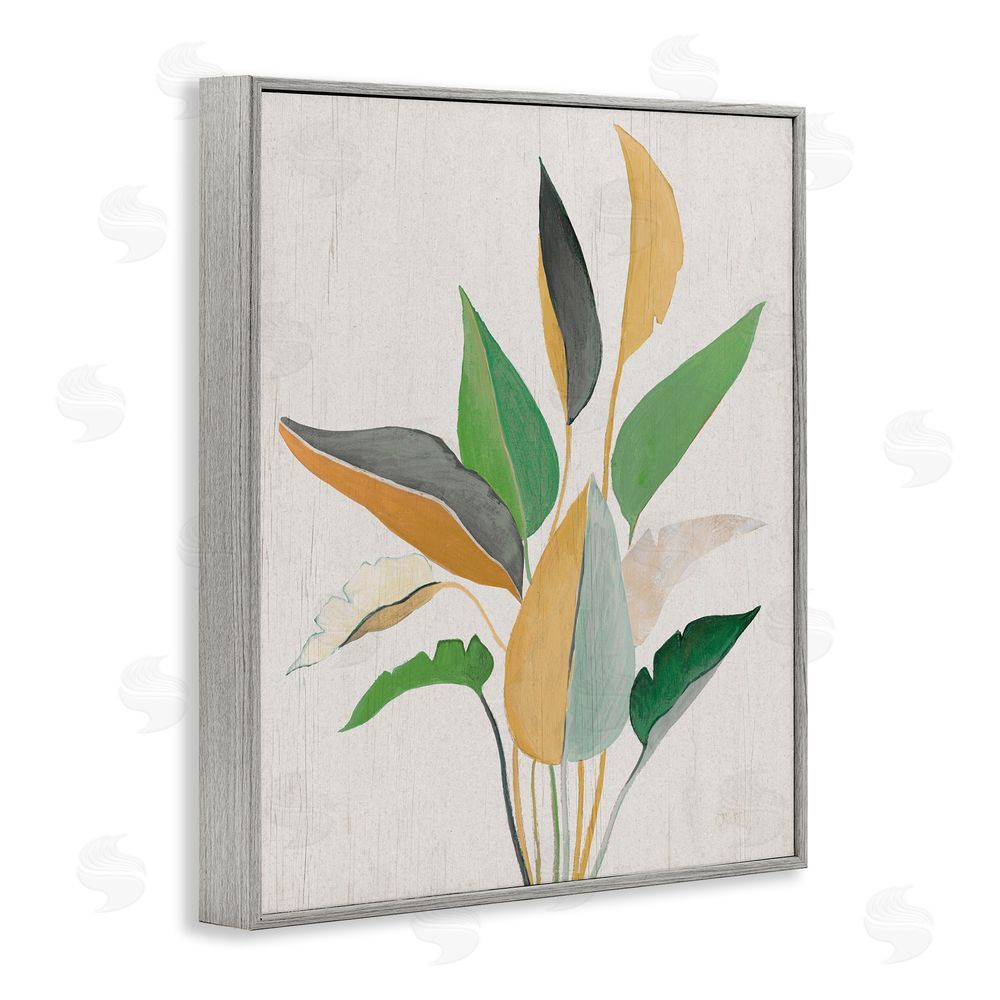 Janet Tava Neutral Botanical Leaves Gray Framed Giclee Wall Art Print