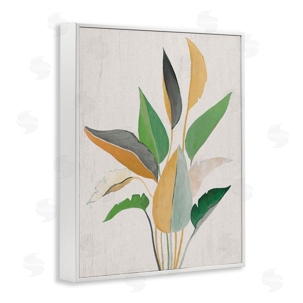 Janet Tava Neutral Botanical Leaves White Framed Giclee Wall Art Print