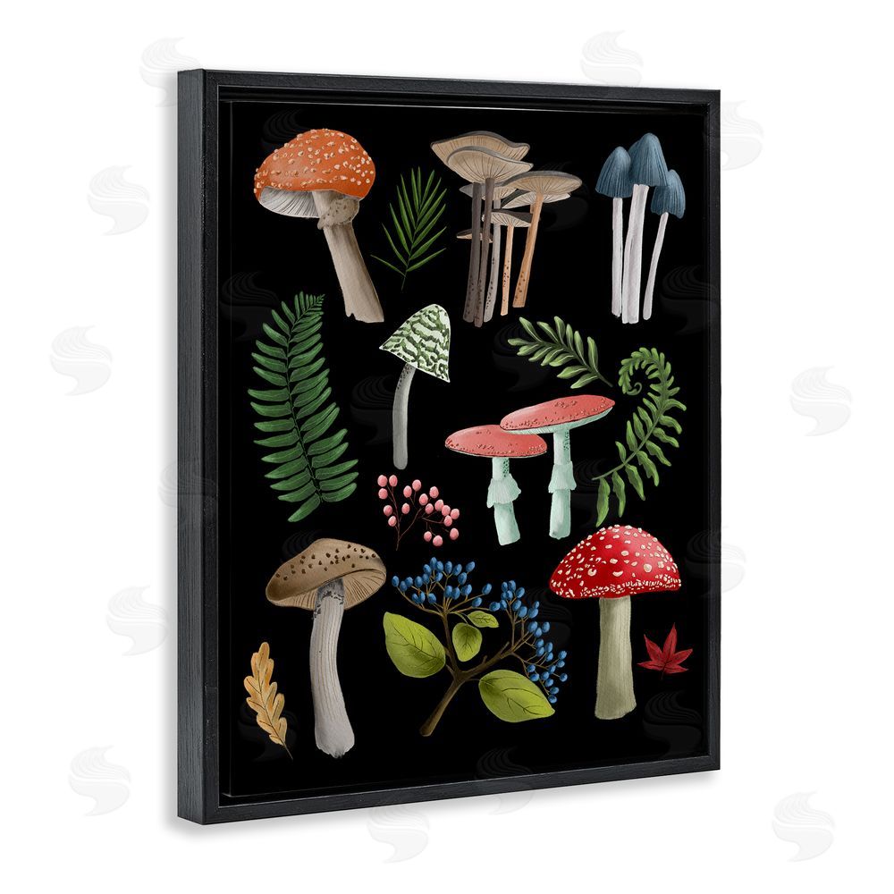 Regina Moore Woodland Botanicals on Black Black Floating Frame Canvas Wall Art Print