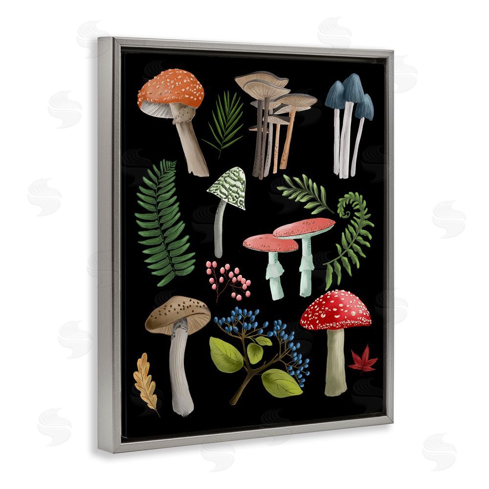 Regina Moore Woodland Botanicals on Black Grey Floating Frame Canvas Wall Art Print