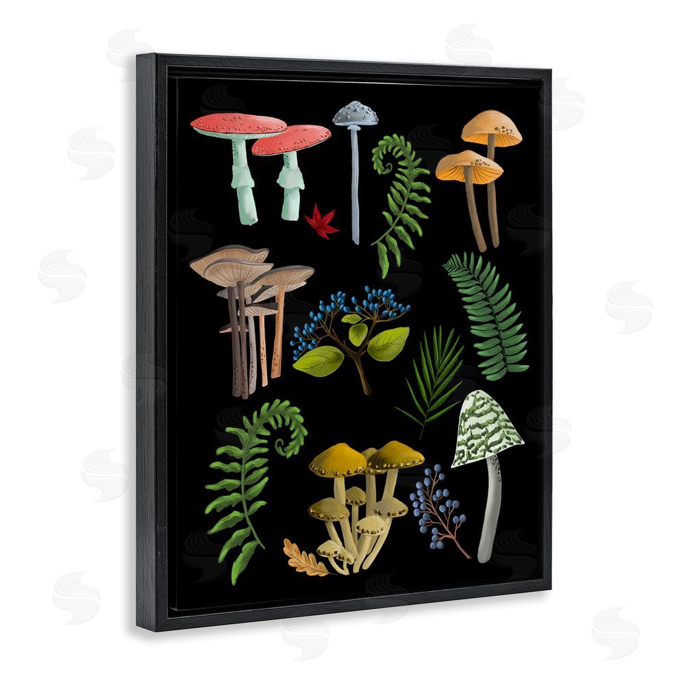Regina Moore Forest Mushrooms & Plants Black Floating Frame Canvas Wall Art Print
