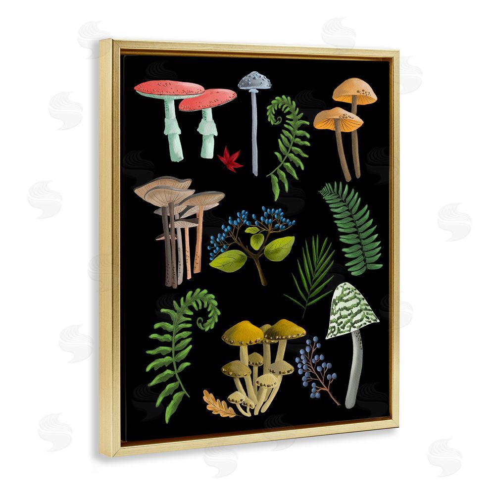 Regina Moore Forest Mushrooms & Plants Gold Floating Frame Canvas Wall Art Print
