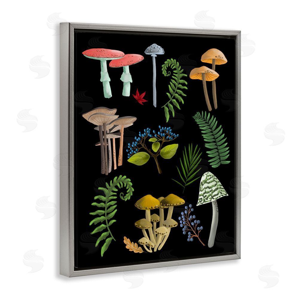 Regina Moore Forest Mushrooms & Plants Grey Floating Frame Canvas Wall Art Print