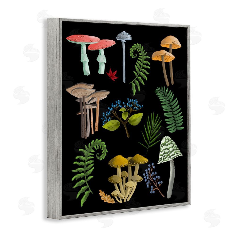 Regina Moore Forest Mushrooms & Plants Gray Framed Giclee Wall Art Print