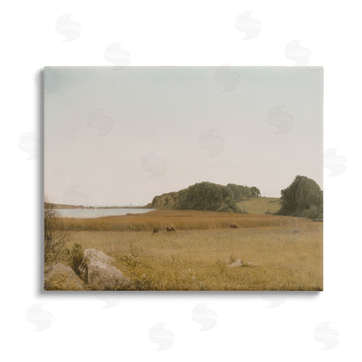 Lettered and Lined Countryside Grazing Cows Stretched Canvas Wall Art Print