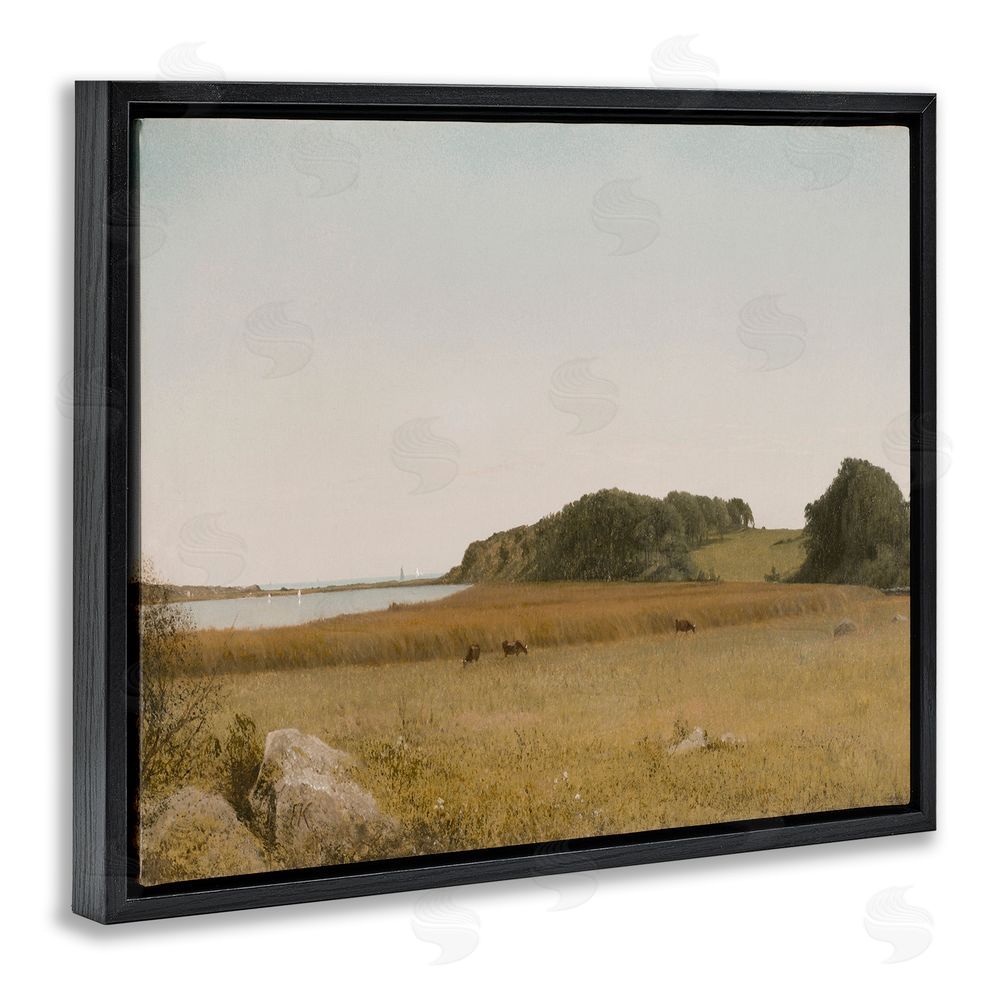 Lettered and Lined Countryside Grazing Cows Black Floating Frame Canvas Wall Art Print