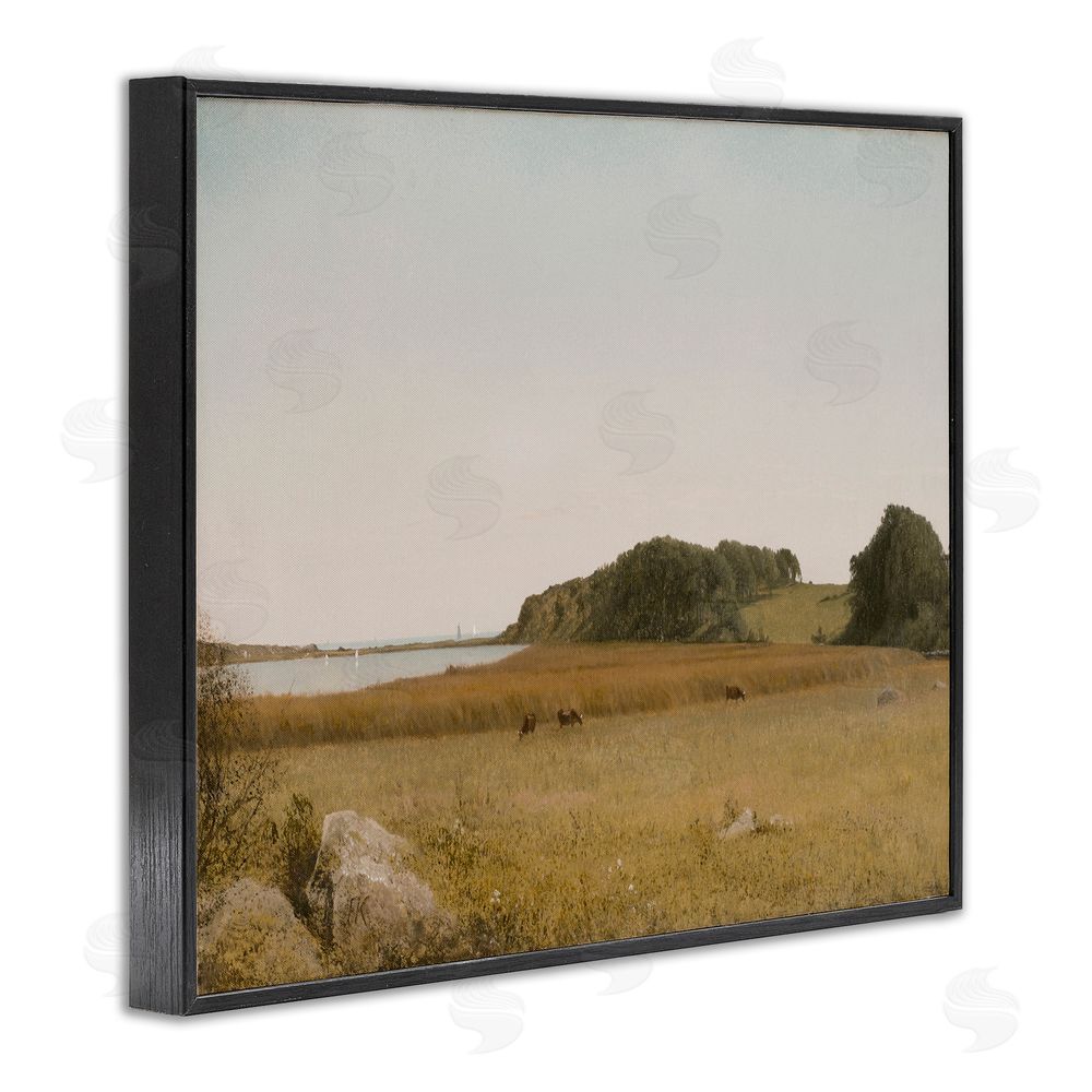 Lettered and Lined Countryside Grazing Cows Black Framed Giclee Wall Art Print