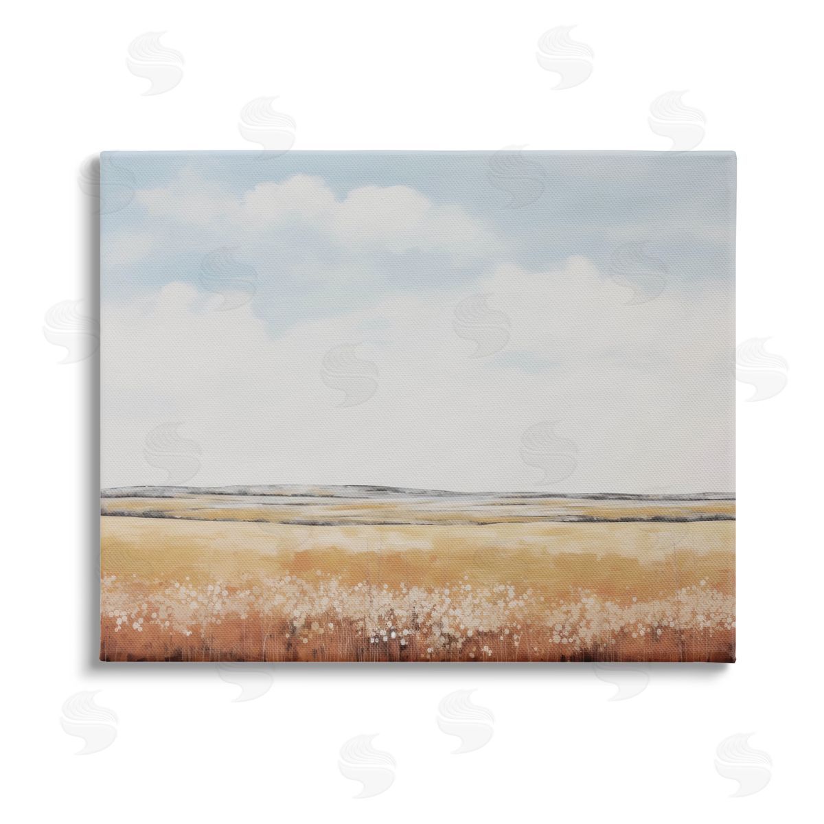 Lettered and Lined Abstract Countryside View Stretched Canvas Wall Art Print
